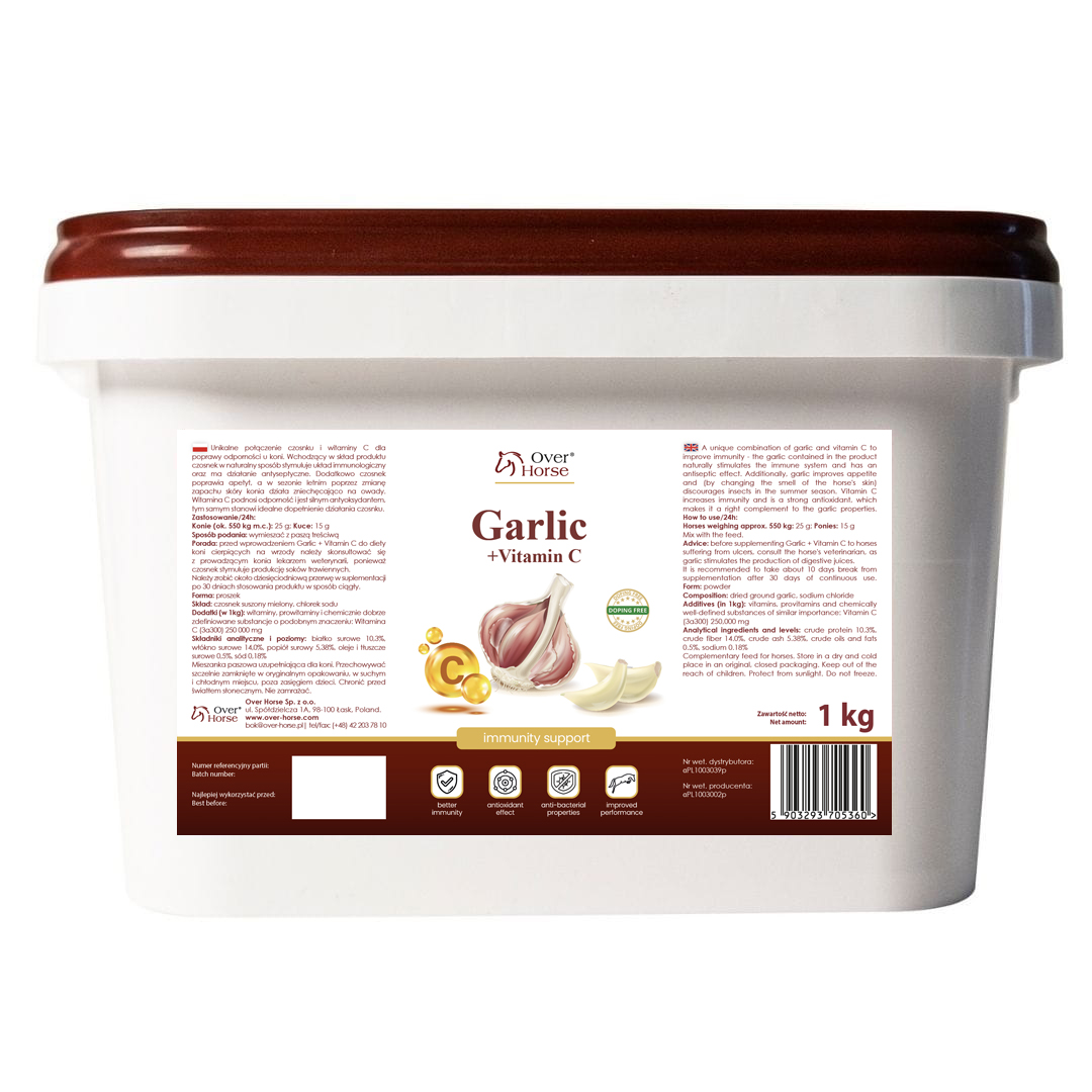 Over Horse Garlic + Vit C 1 kg – czosnek z witaminą C dla koni na odporność, drogi oddechowe i owady