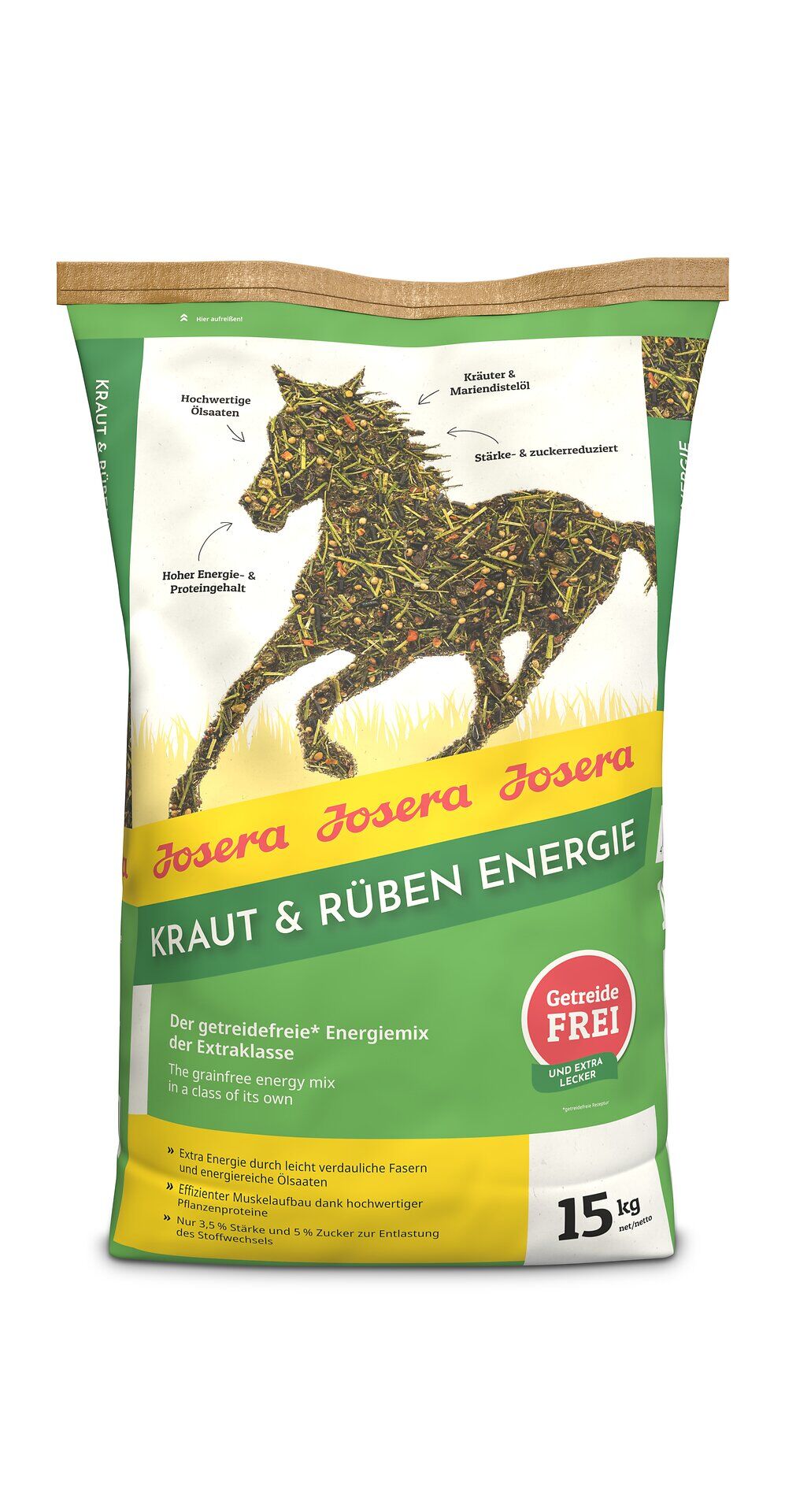 Josera Kraut & Rüben Energie 15 kg – bezzbożowa pasza dla koni na budowę mięśni, masę i energię