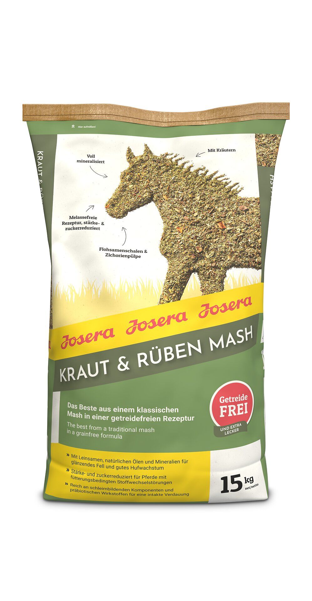 Josera Kraut & Rüben Mash 15 kg – bezzbożowy mesz dla koni, na trawienie, układ pokarmowy i sierść