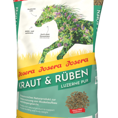 Josera Kraut & Rüben Luzerne Pur 15 kg – Lucerna dla koni na masę, mięśnie, dla koni chudych, wrzody