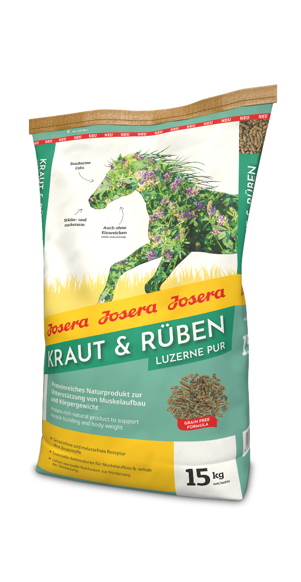 Josera Kraut & Rüben Luzerne Pur 15 kg – Lucerna dla koni na masę, mięśnie, dla koni chudych, wrzody