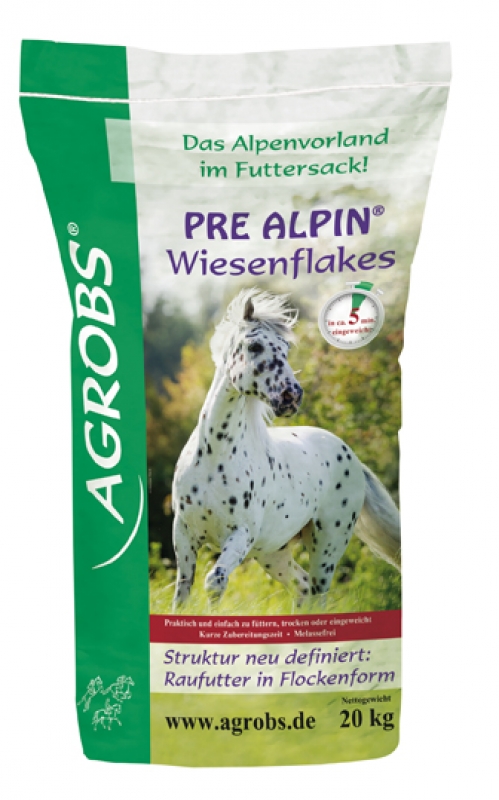 AGROBS Pre Alpin Wiesenflakes 20 kg – sieczka w płatkach dla koni na trawienie, wrzody, nadwagę