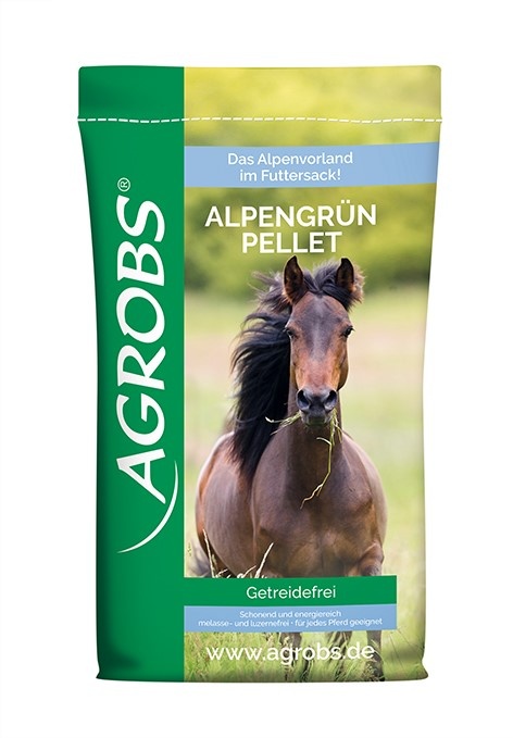 AGROBS AlpenGrün Pellet 20 kg – Sieczka w granulacie z ziołami dla koni, na trawienie i wsparcie żołądka