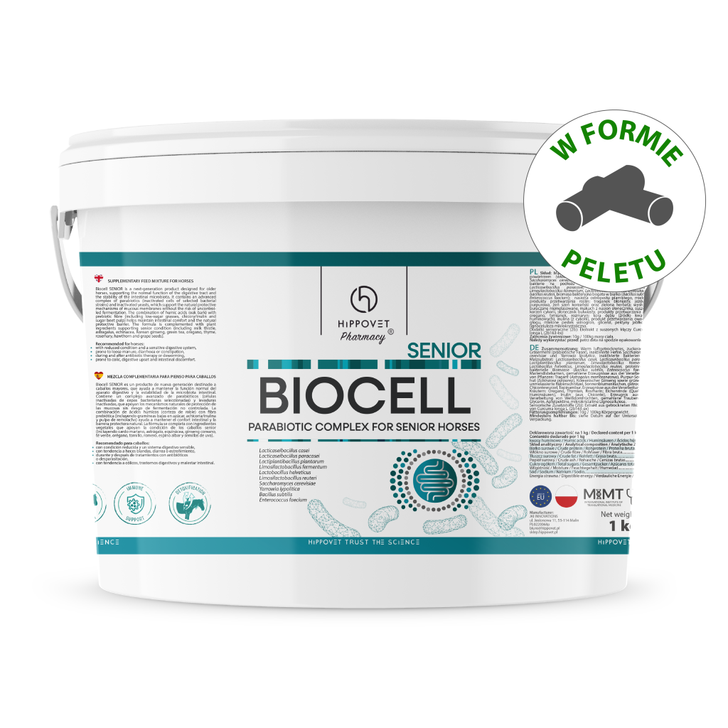 HippoVet Pharmacy Biocell Senior Pellet 3 kg – Probiotyk dla koni starszych na odporność, odbudowa flory jelitowej, trawienie iwitalność