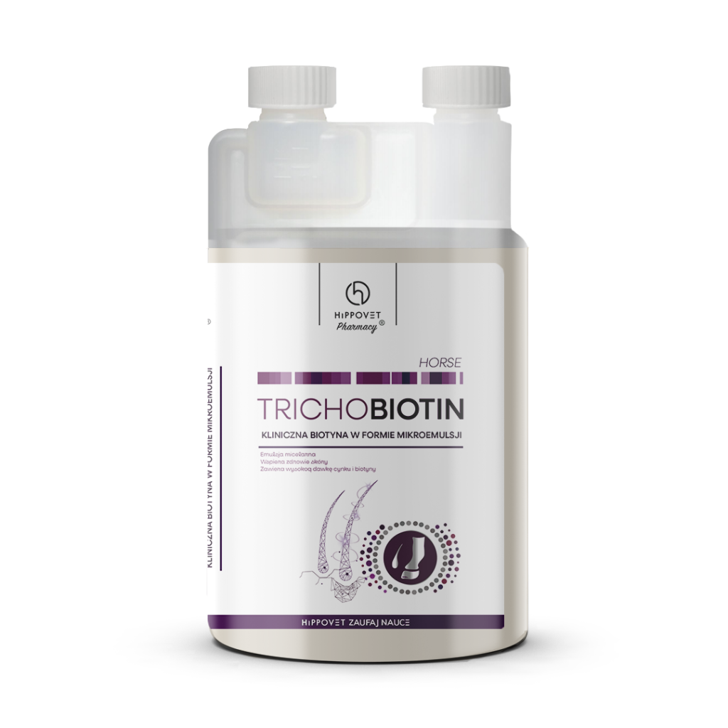HippoVet Pharmacy TrichoBiotin 1 l – Biotyna w płynie dla koni na mocne kopyta, sierść i zdrową skórę