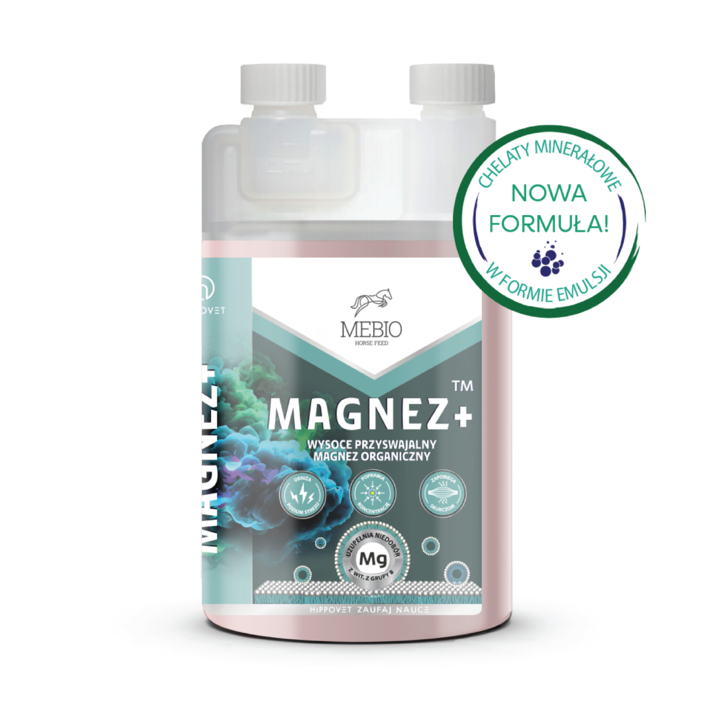 MEBIO Magnez+ 1 l – Płynny suplement magnezu dla koni nerwowych, na mięśnie, uspokojenie, stres, headshaking