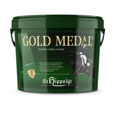 Gold-Medal®_EIMER_VS_WEB St. Hippolyt Gold Medal 10 kg – Suplement na rozwój masy mięśniowej dla koni, aminokwasy, regeneracja i energia