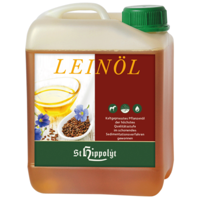 Leinol St. Hippolyt Leinol 0,75 l / 2,5 l / 5 l – Naturalny, niefiltrowany olej lniany dla koni na lśniącą sierść, odporność i energię