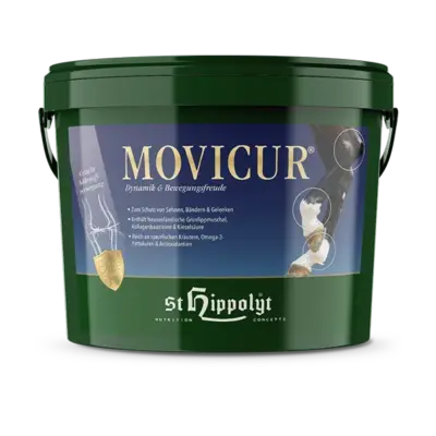 Movicur®_EIMER_VS_WEB St. Hippolyt Movicur 10 kg – Suplement na stawy dla koni, kompleksowe wsparcie aparatu ruchu, na zwyrodnienia i zdrowe kości